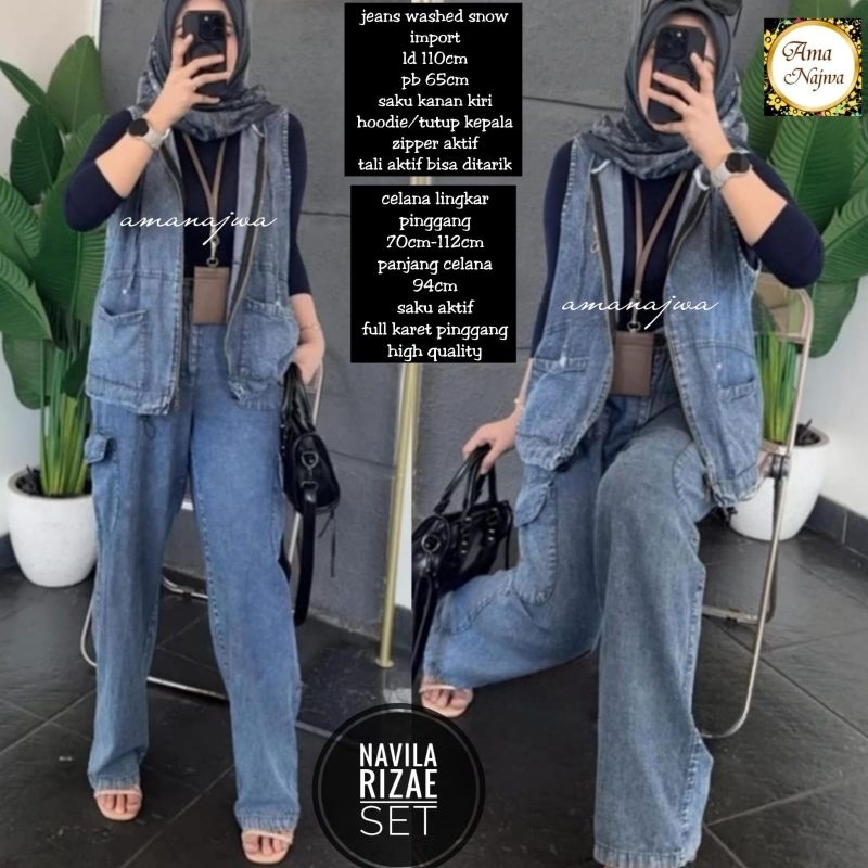 Navila One Set Setelan Celana Cargo Vest Jeans Snow Ld 130 Jumbo Fit XXL By Amj