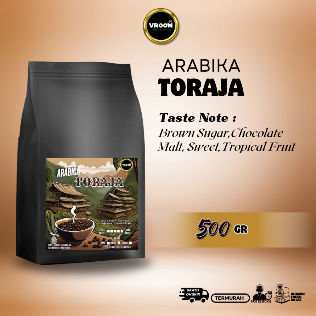 

Coffee Arabica Toraja Sulawesi Roasted Bean Arabika Kopi Biji Matang Bubuk 500gram