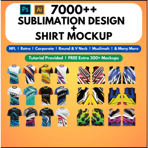 [ Lifetime ] w15 7000+ Template Desain Kaos Sublimasi + Mockup Kaos | Mockup Baju + Desain Sublimasi