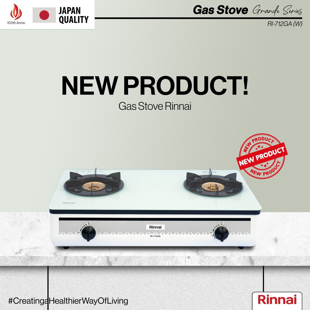 JPM X RINNAI RI712GA(W) - KOMPOR GAS KACA RINNAI 2 TUNGKU RI 712GA (W) PUTIH / GARANSI RESMI RINNAI