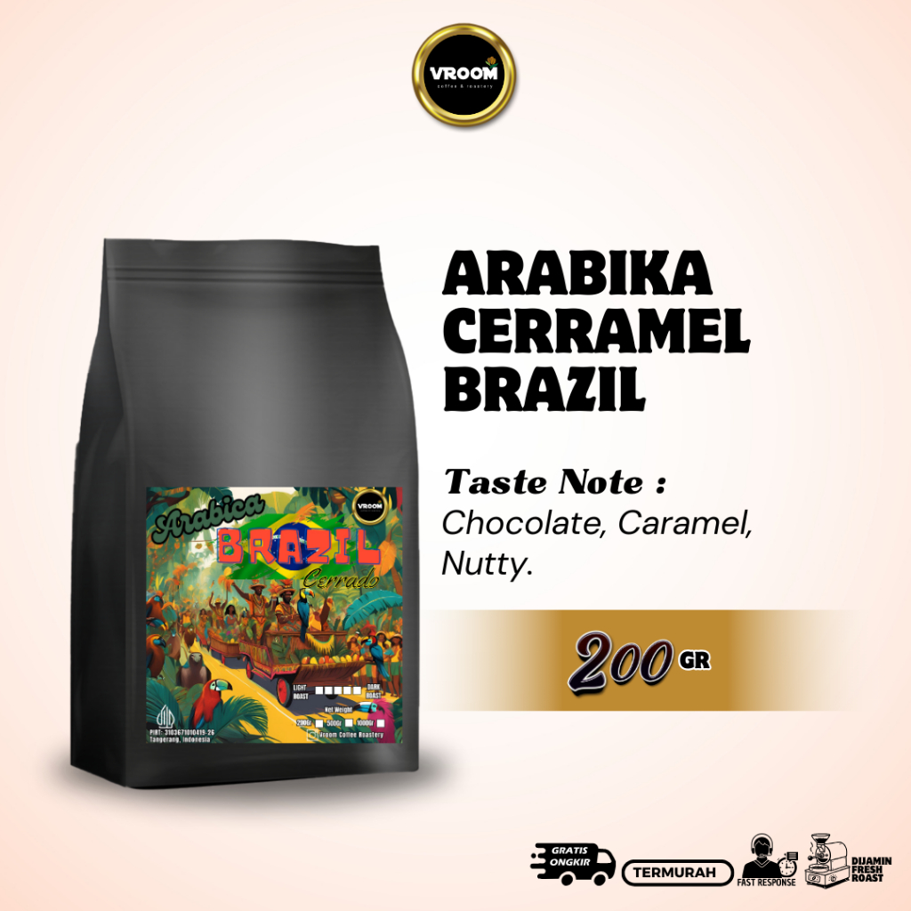 

Coffee Arabica Brazil Cerrado Natural Ceramel Arabika Roasted Bean Kopi Biji Matang Bubuk 200gr