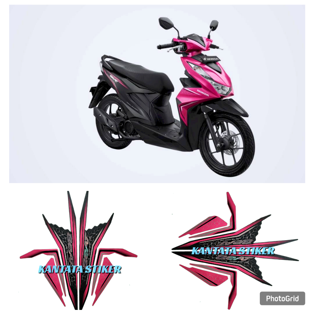 stiker striping motor honda beat fi 2020 iss hitam-pink