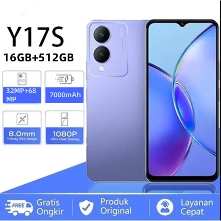 [100% ASLI]VIVO Y17S 4G 5G 7000mAh RAM 16GB+ROM 512GB 32MP+68MP 7.5 inch HP Android HP VIVO HP Terla