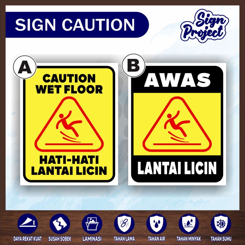 

Stiker Peringatan LANTAI LICIN | Stiker Peringatan | LANTAI LICIN | SLIPPERY FLOOR Sign Sticker hati - hati melangkah/watch your step