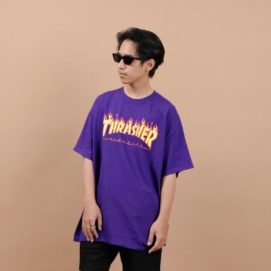 Thrasher Flame Purple Tee 100% Original