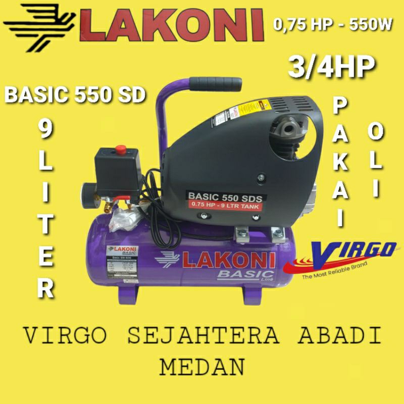 BASIC550SD MESIN KOMPRESOR KOMPRESSOR ANGIN PORTABLE 9 LITER 550 WATT LAKONI BASIC 550 SDS SDO
