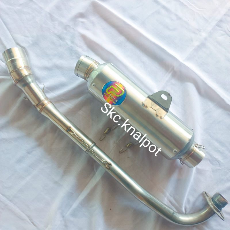 knalpot racing pekajaman emblem pelangi tipe gp5 leher netral pnp motor all bebek astrea revo kharis