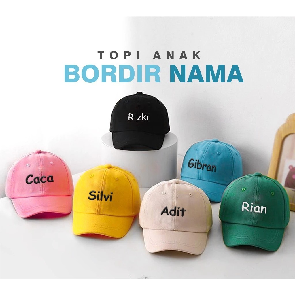 Topi Anak Laki-laki perempuan / Topi Custom Anak Laki Laki  Free Bordir Nama