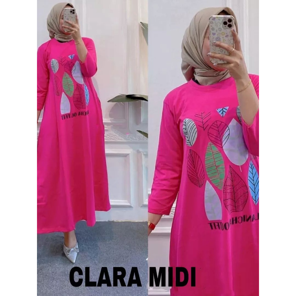 Dress Kekinian korean Style Clara Midi Dress BO Size S M L XL XXL /3XL LD 90-130 cm Bahan Kaos Katun