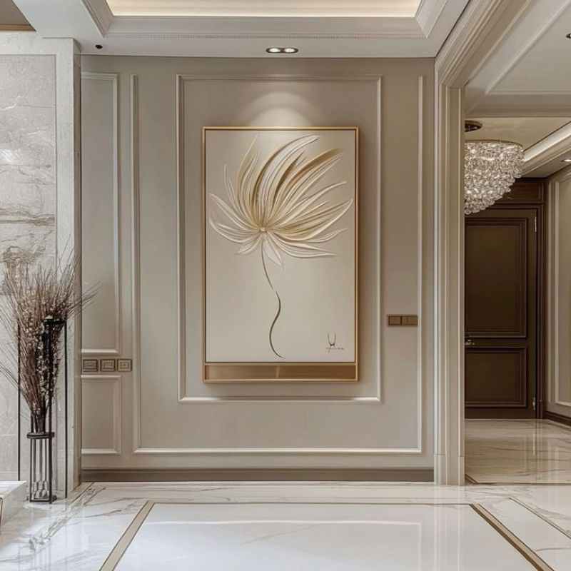 lukisan dinding modern aesthetic design tekstur timbul on canvas cat akrilik