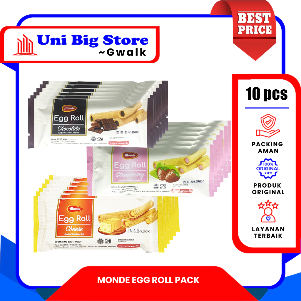 

MONDE EGG ROLL STICK BISKUIT CHOCOLATE - STRAWBERRY - CHEESE - (35 gr x 10 pcs) PACK