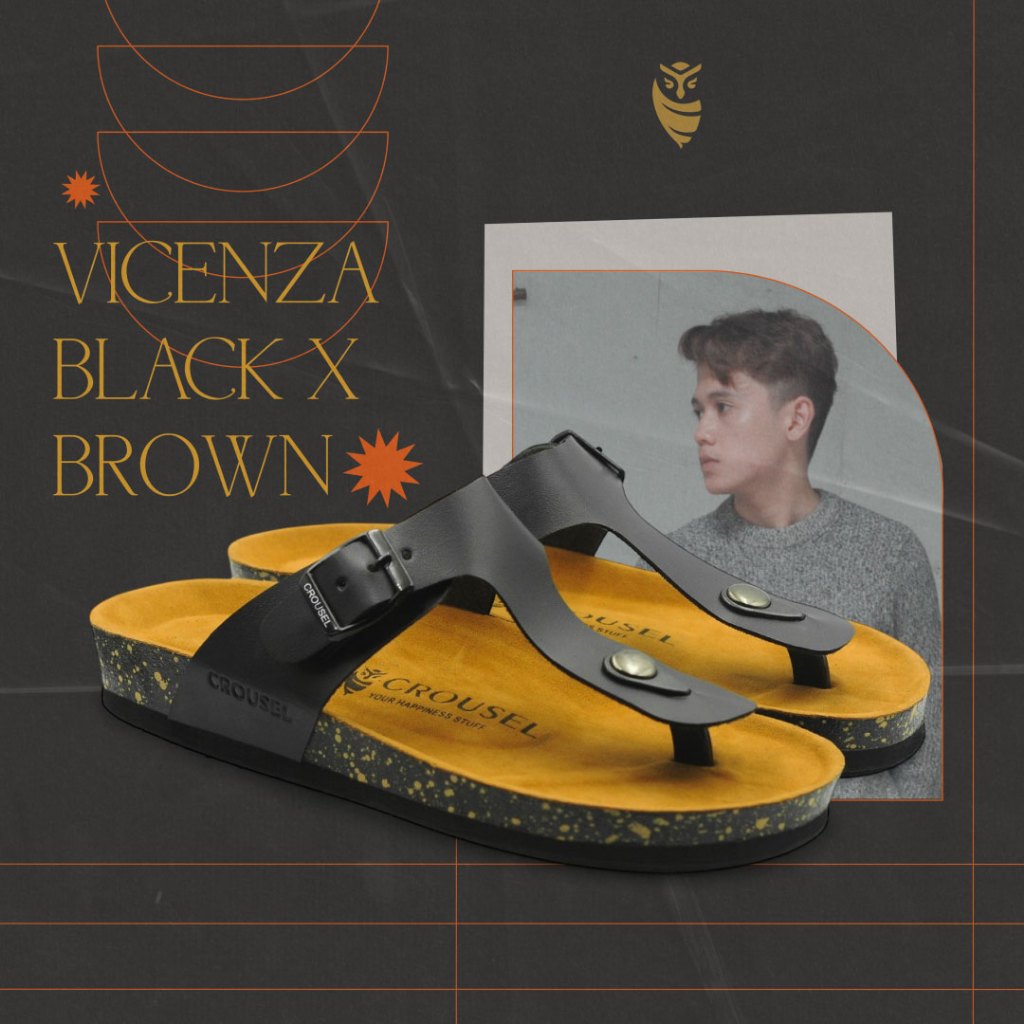 Crousel Sandal jepit \ Unisex - Vicenza Black x Brown