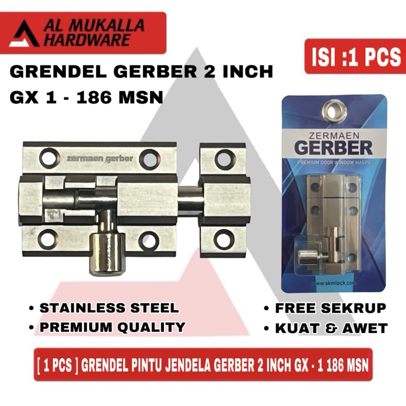 Grendel Slot Pintu Jendela Alumunium Gerber 2 Inch GX 1 - 186 | Grendel Pintu Jendela Kayu