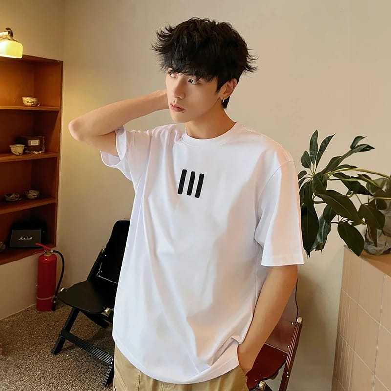 Baju Kaos Putih Pria Diatro Logo Garis HItam Basic Premium Katun Polos