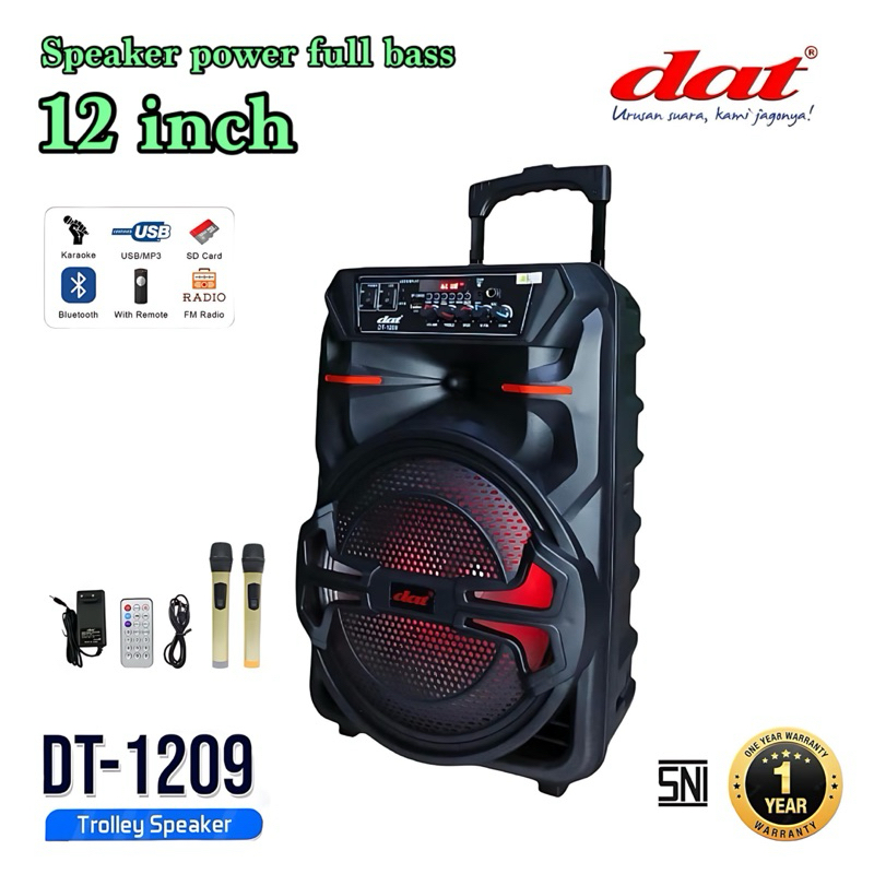 Speaker DAT DT-1209 2mic wireles speaker bluetooth portabel 12inch speaker aktif full bass