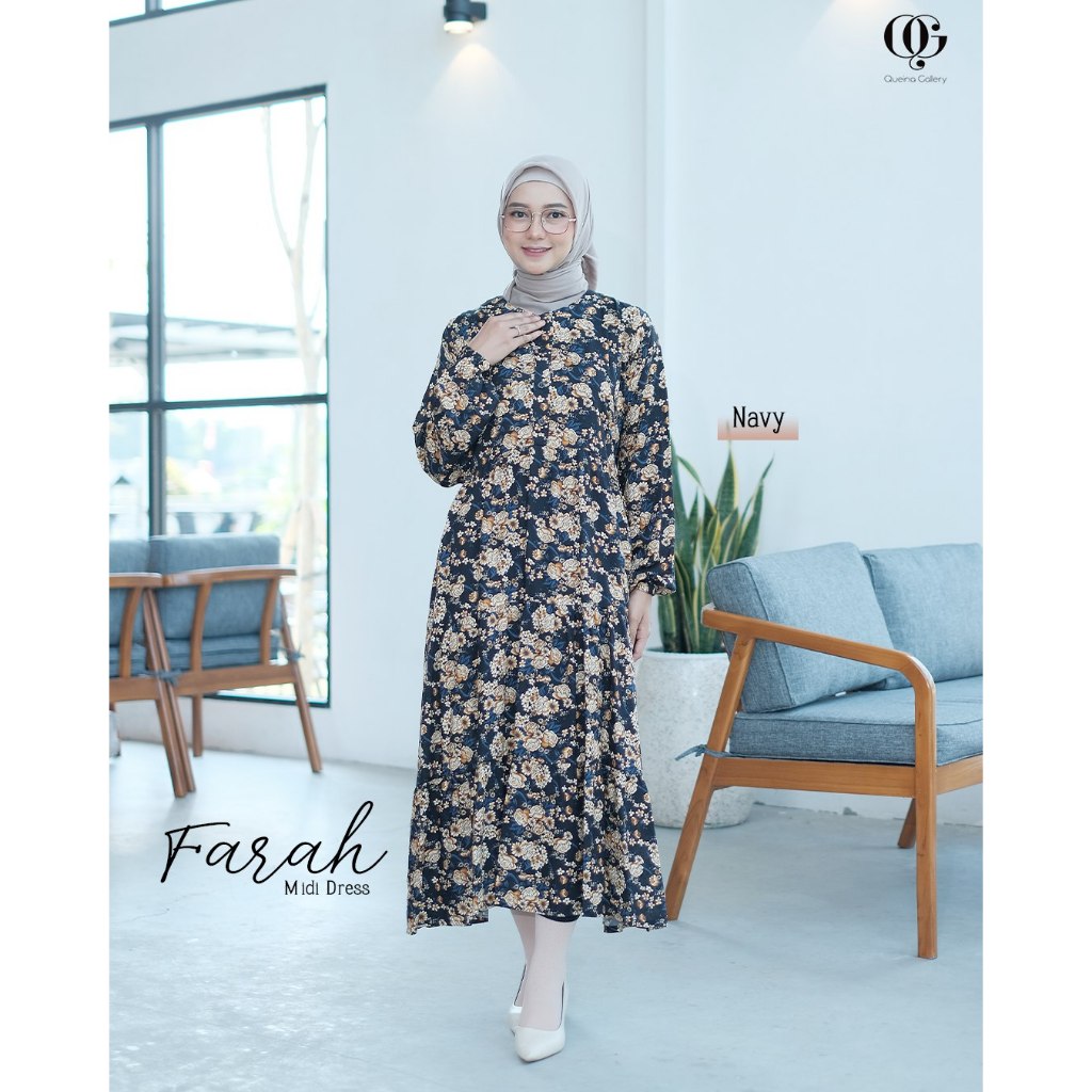 Dress Motif Bunga Termurah Daily Gamis Rayon Wanita Muslim Farah Dress