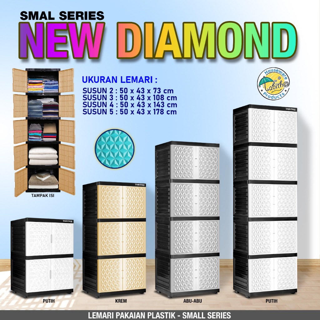 Lemari Pakaian Plastik Mini Tabitha Small Series New Diamond Gemini Gantung Serbaguna Motif Minimali