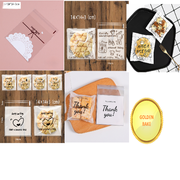 

GBake Plastik OPP 100pcs cookies uk. 14x14 cm / Plastik Nastar / Plastik Snack kue bolu plastik perekat seal