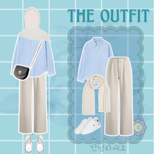 Set Ootd Hijab Style|Kemeja Blue sky+Kulot+pashmina Ceruty Premium|Tampil Kece