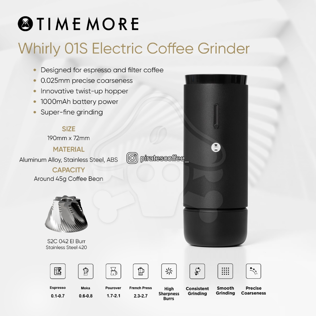 Timemore Whirly 01s Electric Portable Coffee Beans Grinder | Alat Giling Biji Kopi Elektrik