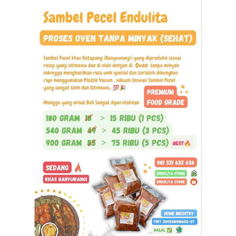 

Sambel Pecel Endulita 900gram (PROSES OVEN TANPA MINYAK)