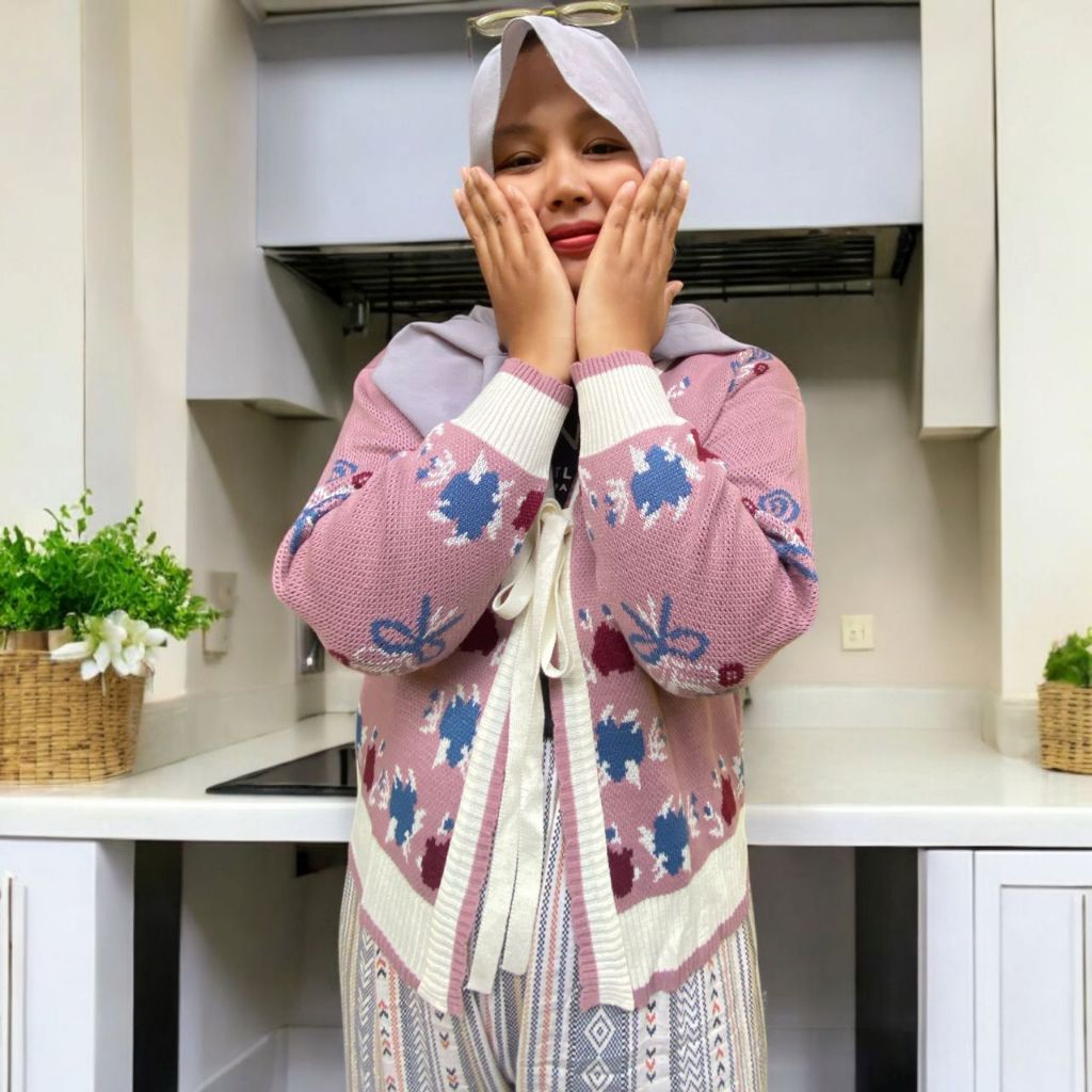 OUTHER KIMONO FLOW/ CARDIGAN RAJUT MOTIF BUNGA TALI