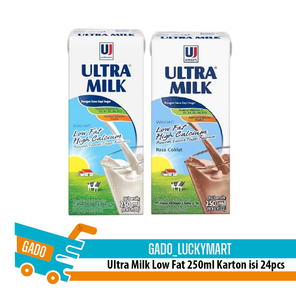 Ultra Milk Low Fat UHT 250ml 1 dus/susu UHT plain coklat low fat/susu ultra dus karton