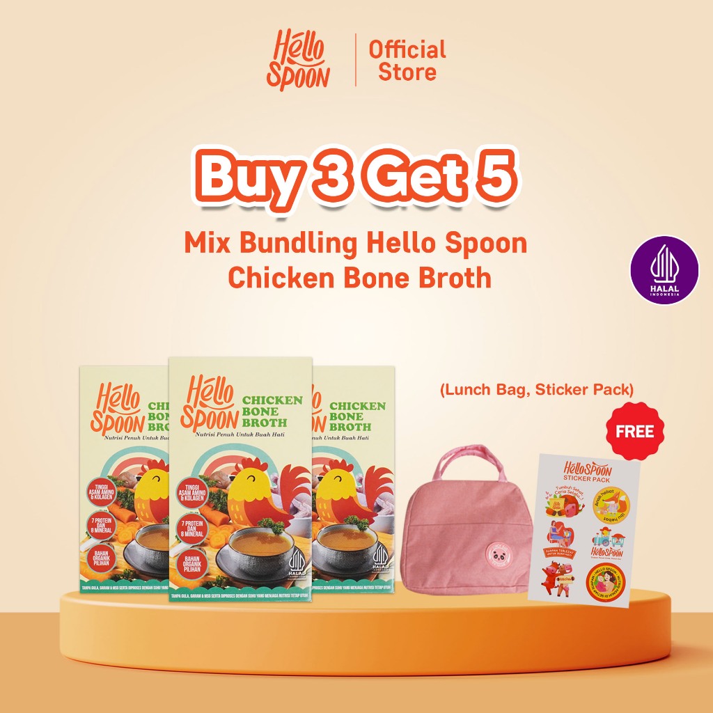 

[BUY 3 GET 5] - 3 Box Chicken Bone Broth Hello Spoon FREE Tas Bekal & Sticker Pack - 100% bahan alami - Tanpa MSG & Pengawet