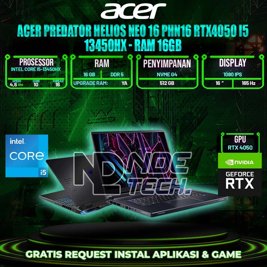 Acer Predator Helios Neo 16 PHN16 RTX4050 i5 13450HX