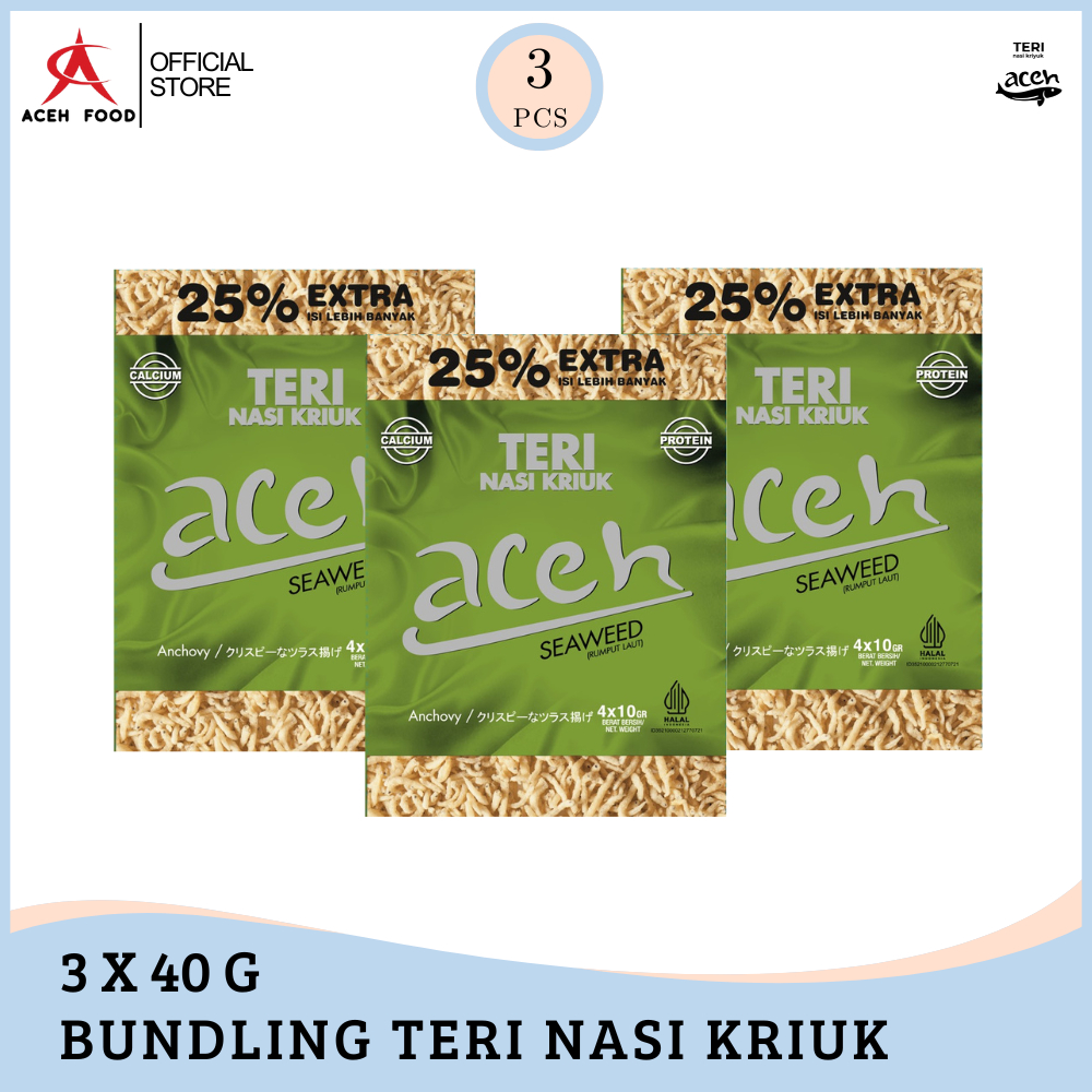 

Bundling Isi 3 Teri Aceh Nasi Kriuk Crispy SEAWEED Kemasan Sachet 40gr x 3pcs - Aceh Food