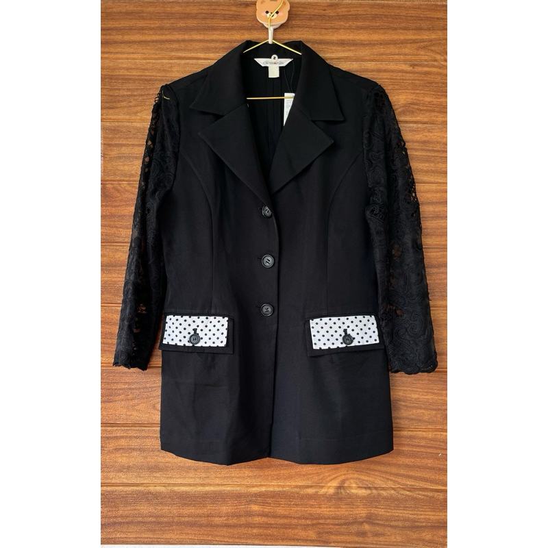 blazer import hitam lengan brokat premium