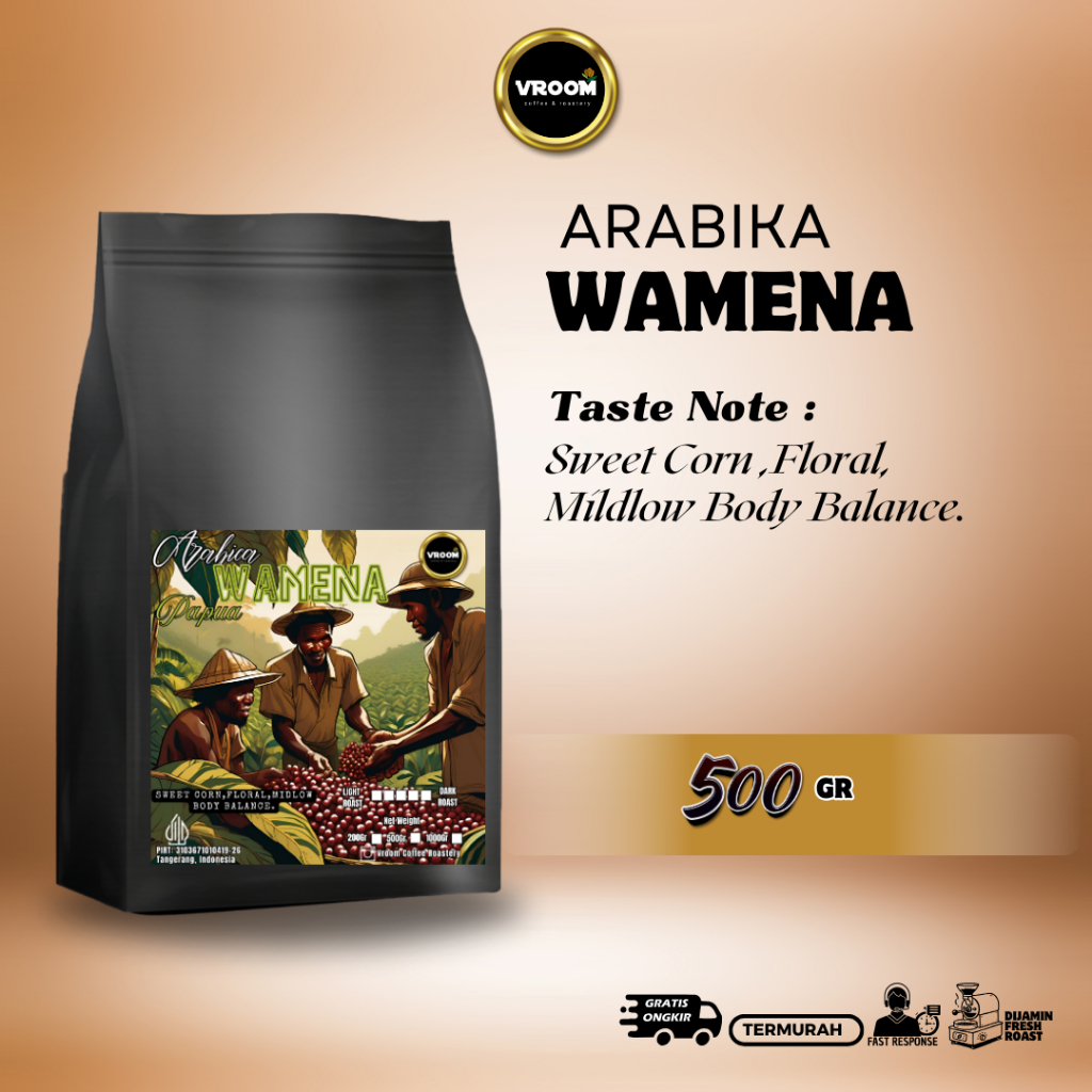 

Coffee Arabica Wamena Papua Roasted Bean Biji Matang Bubuk 500Gram