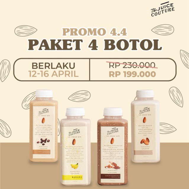 

PROMO 4.4 - 4 BOTOL ALMOND MILK (500ml)(Flavor harap tulis di notes)