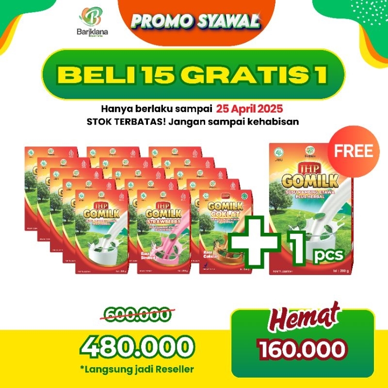 

SUSU ETAWA GOMILK BARIKLANA ALL VARIAN 200 GR PROMO BELI 15 GRATIS 1 LEBIH MURAH!