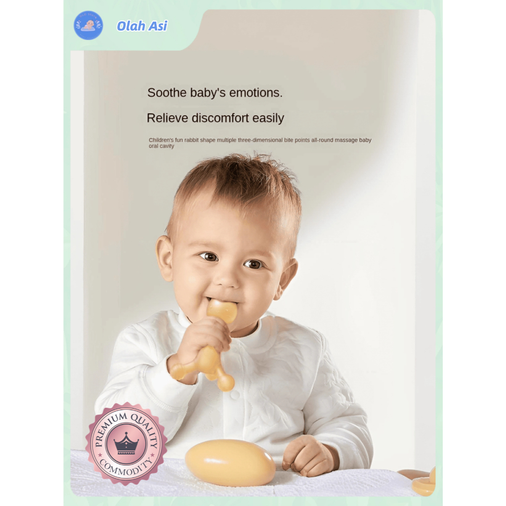 OLO Teether Bayi Bentuk Kelinci - Bahan Jelly Lembut Bebas BPA,Mainan Gigitan Bayi Aman untuk Gigi &