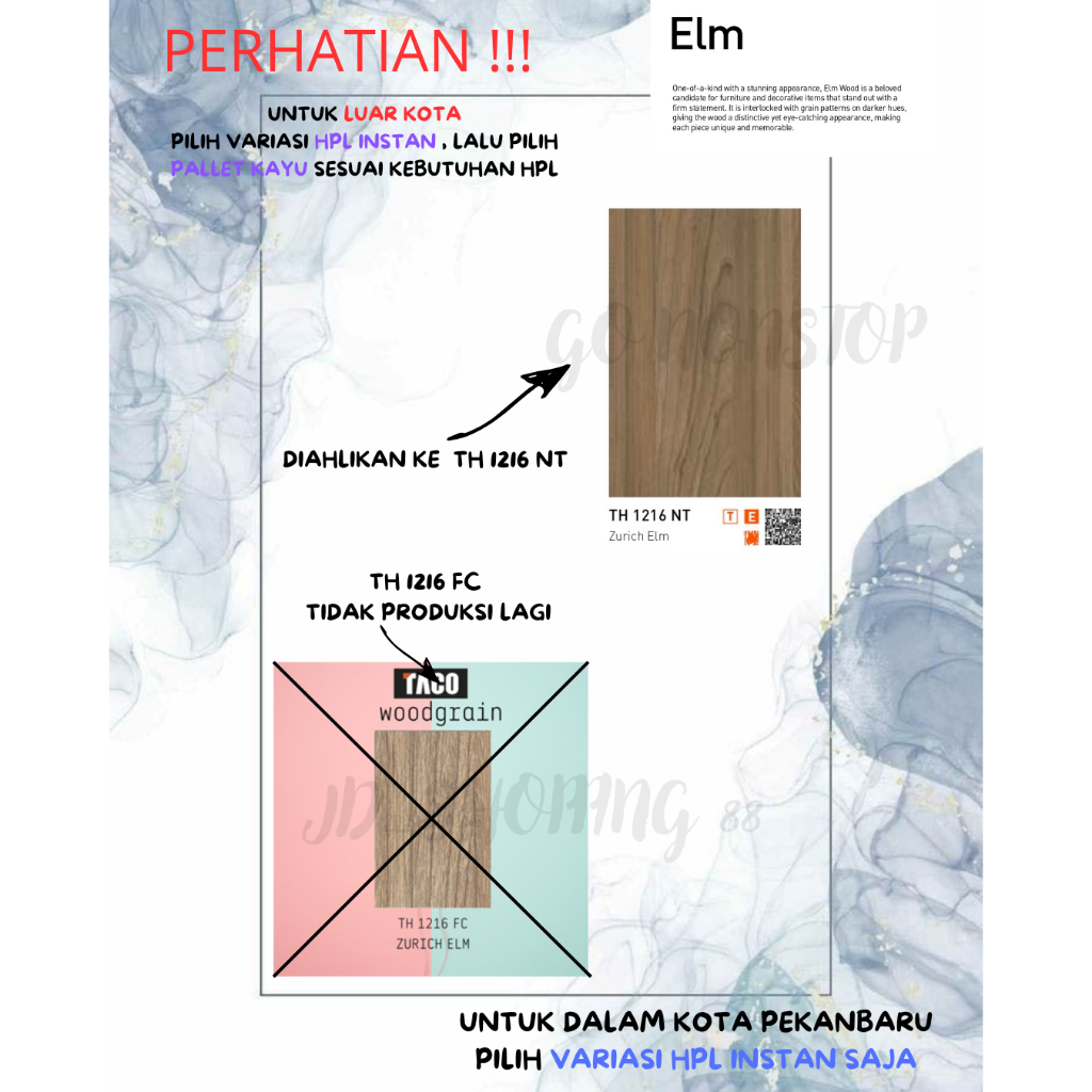 (LUAR KOTA WAJIB PALLET KAYU) HPL TACO WOODGRAIN TH 1216 NT