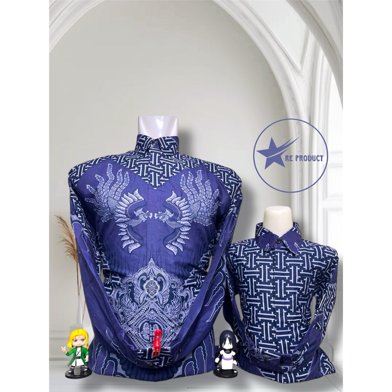 BATIK PRIA UNGU TOSKA COUPLE KELUARGA AYAH ANAK // MOTIF TERLAKU BATIK DCLN