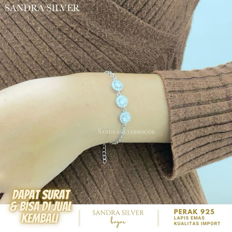 Gelang Permata Bulat Perak 925 variasi lapis emas putih