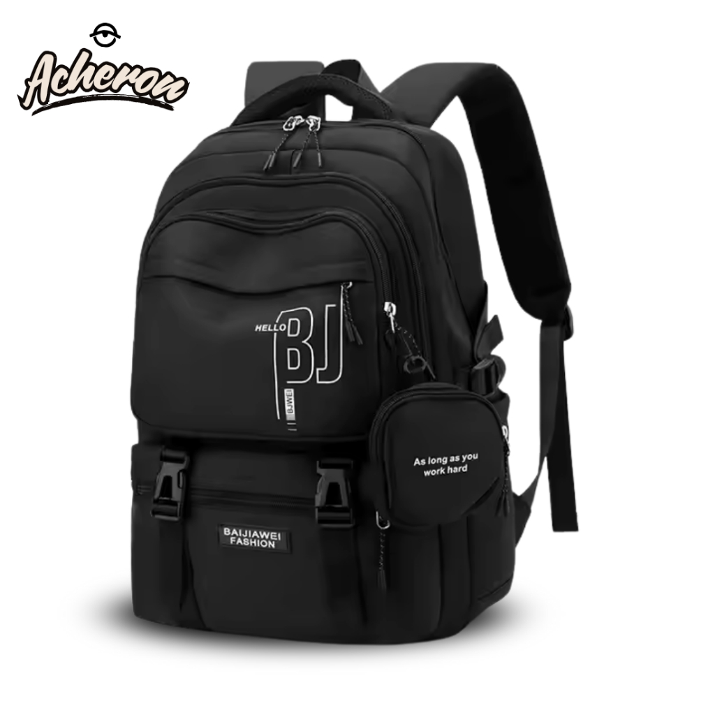 Acheron Tas Ransel Sekolah HELLO BJ Hitam Tas Backpack Wanita/Perempuan Tas Sekolah Fashion Wanita S
