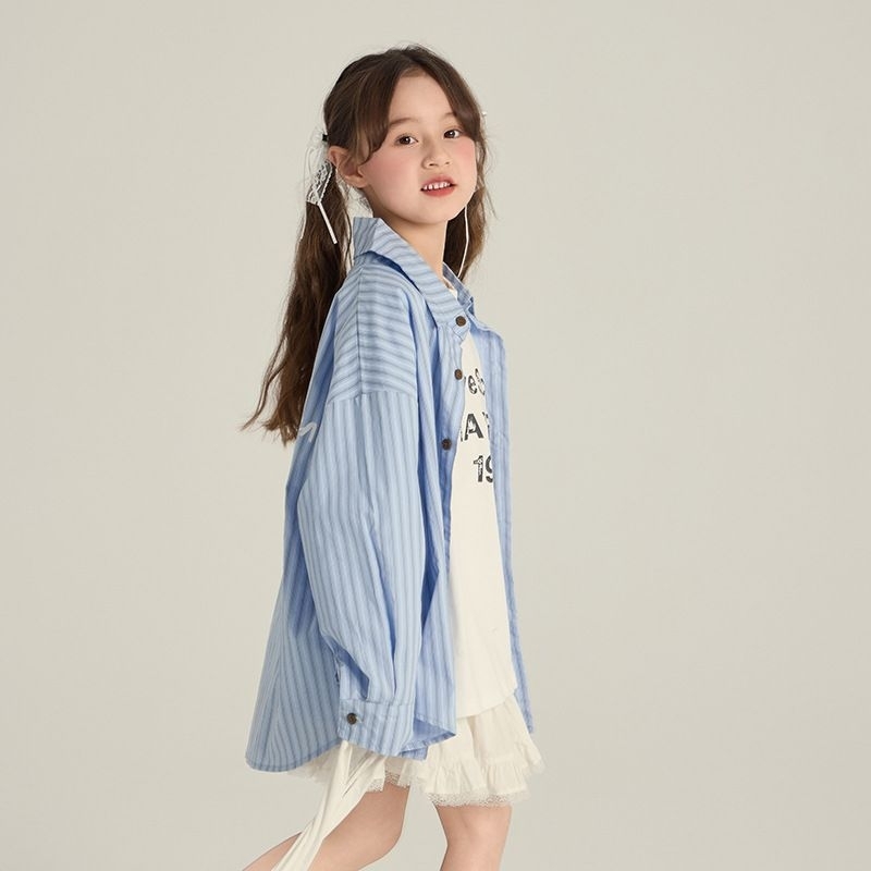 CLEARANCE MyBebee Kemeja Anak Kemeja Oversize Anak Perempuan Garis Biru AMBB-GS09