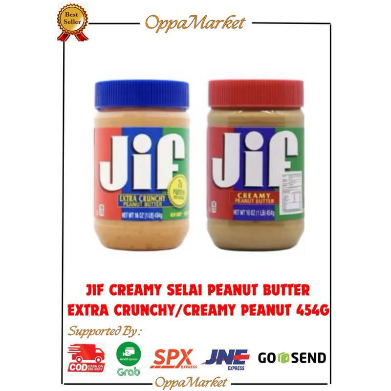 

JIF CREAMY SELAI PEANUT BUTTER EXTRA CRUNCHY/CREAMY PEANUT BUTTER OLESAN KACANG 454GR