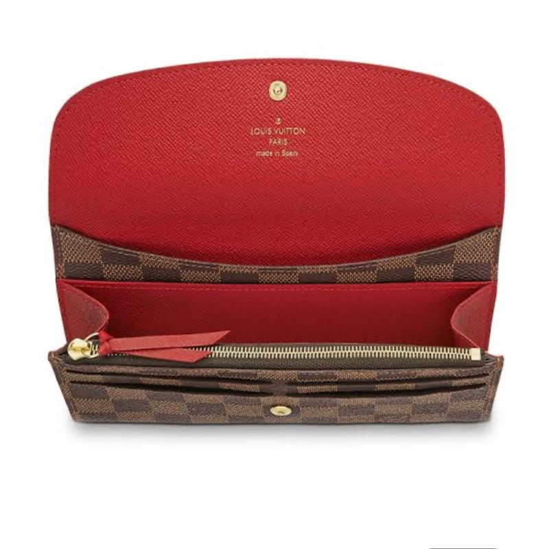 (Preloved) Louis Vuitton Emilie Wallet Damier Ebene – Red Interior