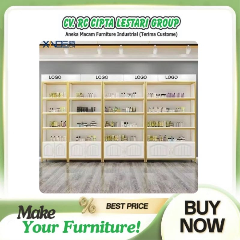 Rak Display Toko Kosmetik Showcase 4 Unit Rak Pakai Lampu Dan Stiker Logo