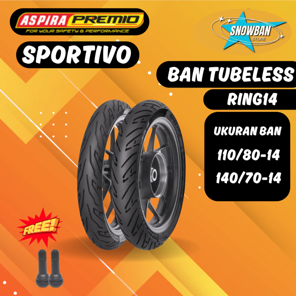 Ban motor Aerox Sepasang Aspira Premio Sportivo ring 14 Depan Belakang 110/80 & 140/70 Tubles