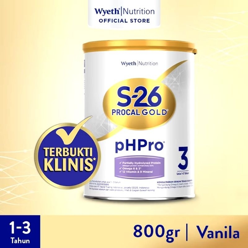 

S-26 Procal Gold pHPro Tahap 3 Susu Pertumbuhan Anak Usia 1-3 Tahun, Kaleng ,800 g