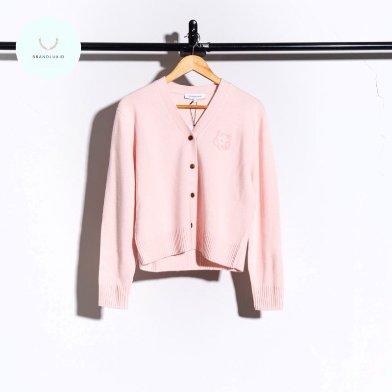 Maison Kitsune Bold fox head embroidered cropped cardigan Light Pink