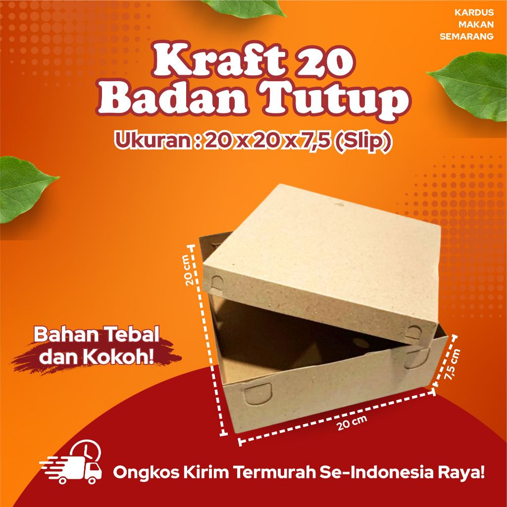 

Dus Kraft 20x20x7,5 Badan Tutup Pisah Non Laminasi Box / Nasi Berkat Hajatan 20 x 20 x 7 / Box Berkat / Dus Kue Roti Snack