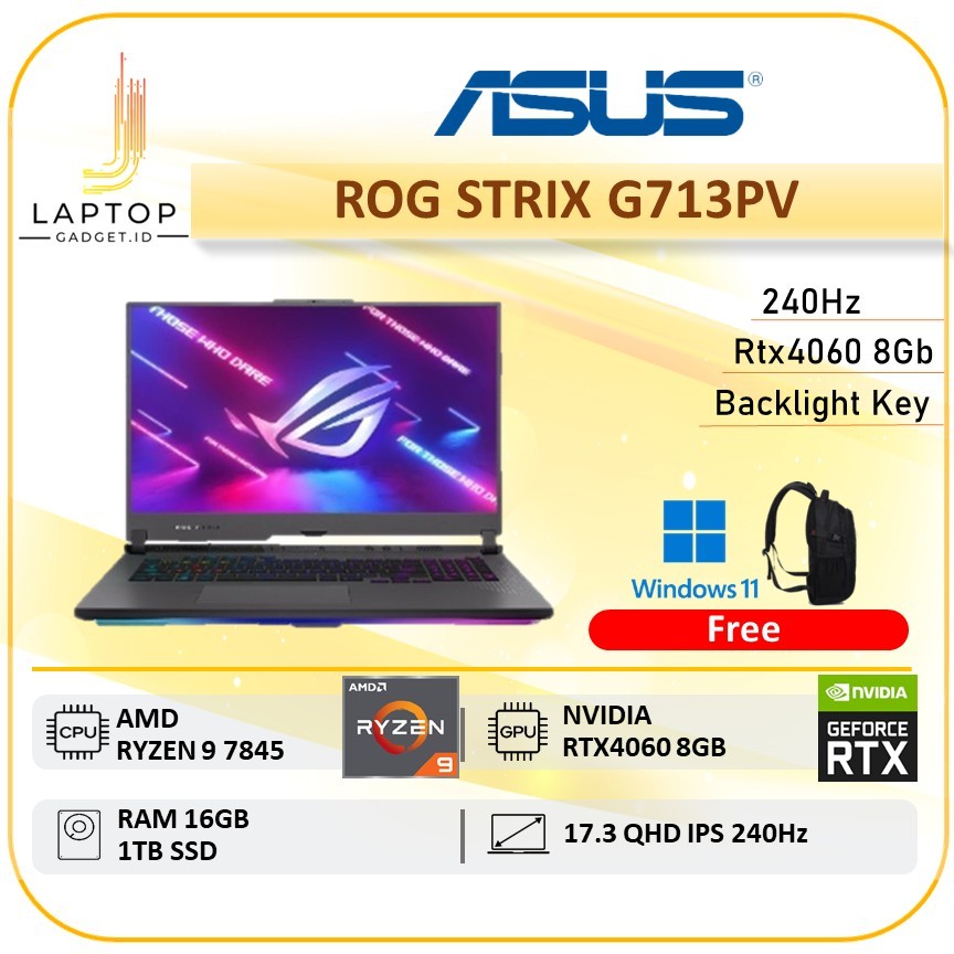 Asus Rog Strix G17 G713PV Rtx4060 8GB Ryzen 9 7845 16GB 1TB Win  Ips 240HZ