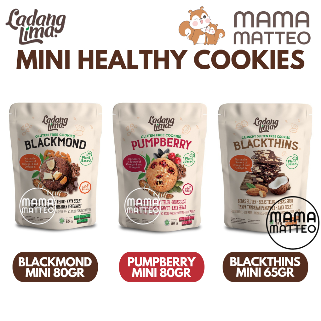 

LADANG LIMA Mini Bites Healthy Cookies / Kukis Sehat Blackmond 80gr Pumpberry 80gr Blackthins 65gr / BANDUNG