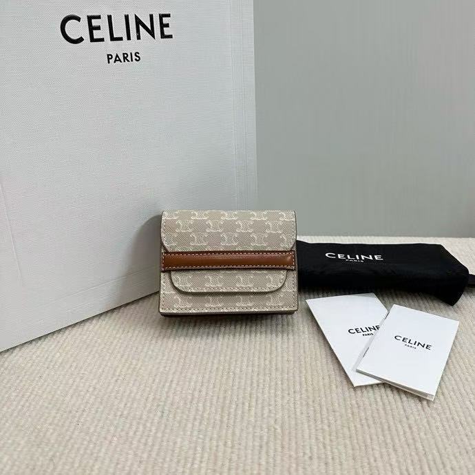 CELINE leather business card bag classic color beige 10E242